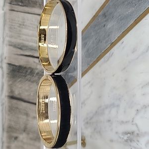 J Crew Gold Plated Enamel Inlay Bangle & Hinged Calf Hair Bracelet Black & Gold